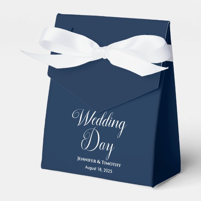 Personalised  Wedding Day Elegant Navy Blue Favour Box (Front Side)