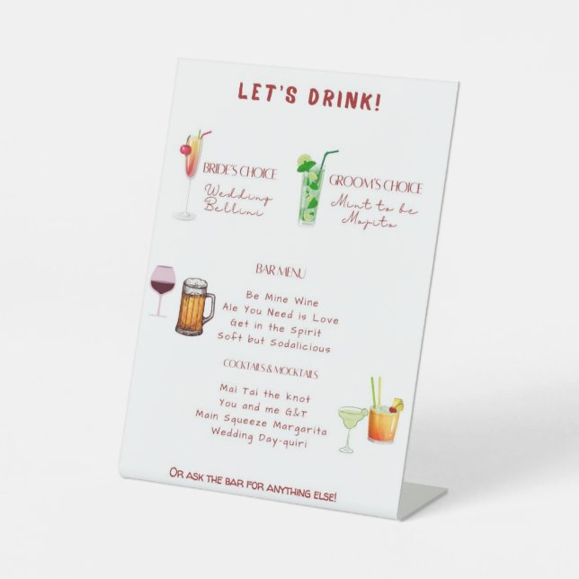 Personalised wedding drinks menu pedestal sign (Front)