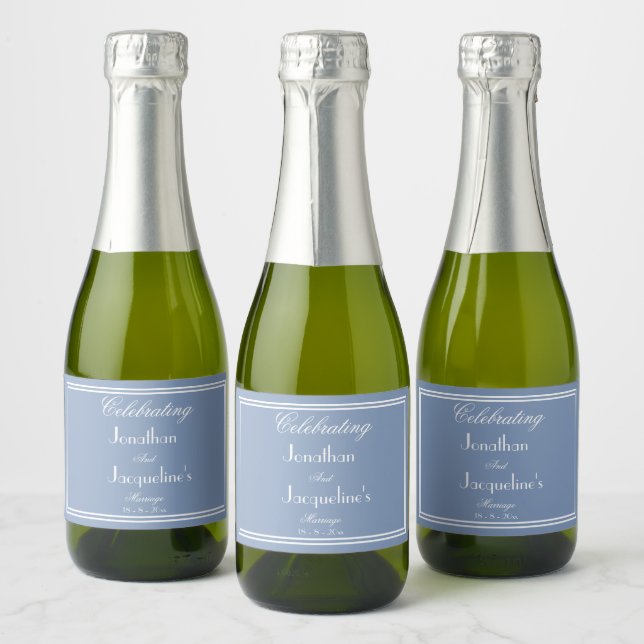 Personalised Wedding Dusty Blue Mini Sparkling Wine Label (Bottles)