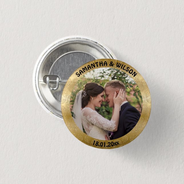 Personalised Wedding Favour | Gold |Photo 3 Cm Round Badge (Front & Back)