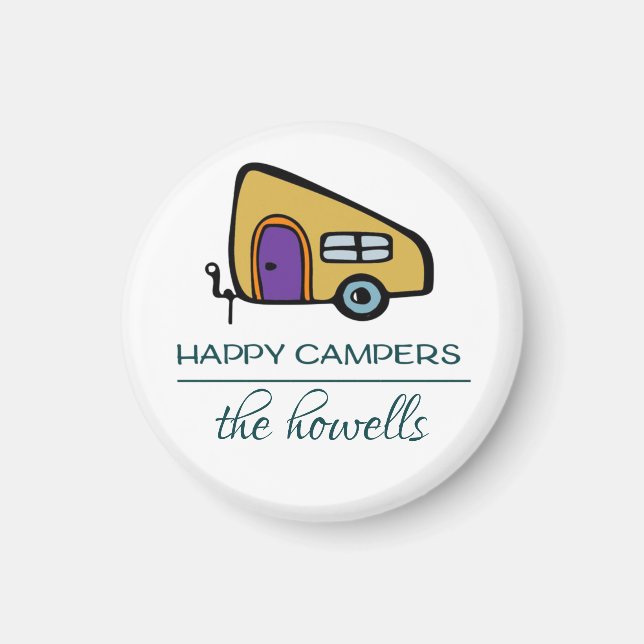 Personalised Wedding Favour Magnet - Happy Campers (Front)