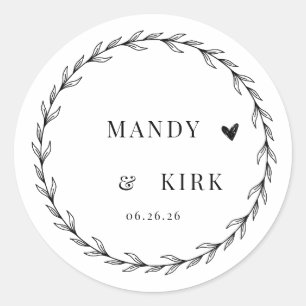 Personalised Wedding Favour Sticker Laurel Wreat