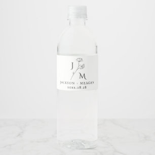 Personalised Wedding Floral Monogram  Water Bottle Label