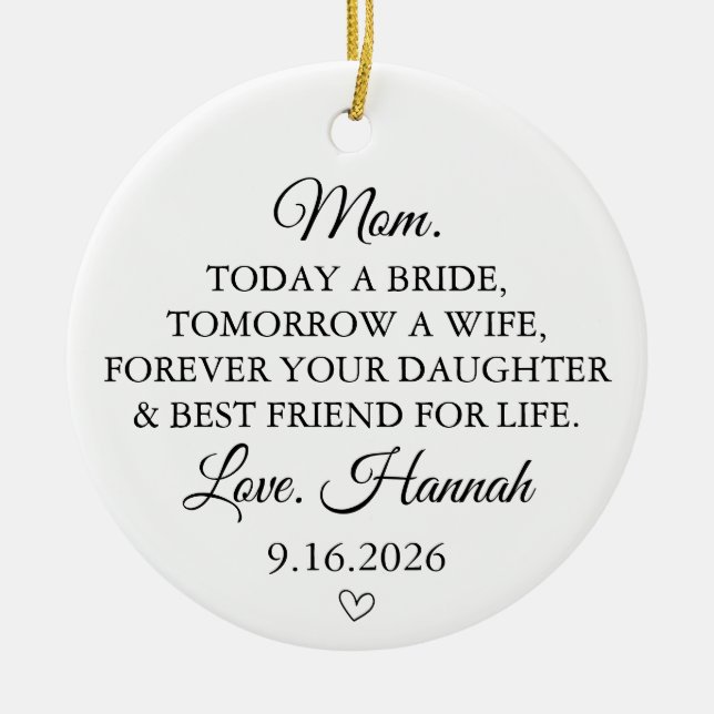 Personalised Wedding Gift for Mum Ceramic Ornament (Front)