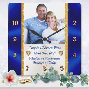 Personalised, Wedding Gift for Older Couple, Square Wall Clock