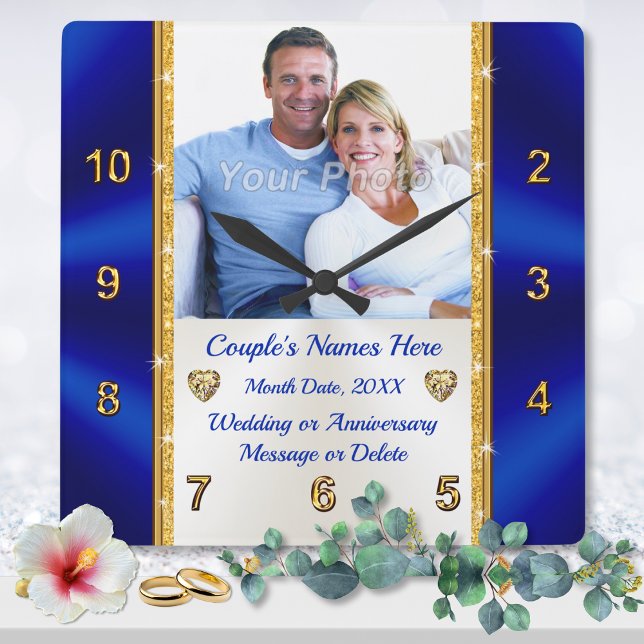 Personalised, Wedding Gift for Older Couple,  Square Wall Clock (What is an appropriate gift for a second marriage. Photo Wedding Clock, don't take up much space. )