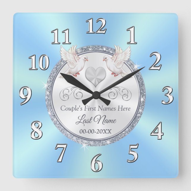 Personalised Wedding Gift Ideas Blue Wedding Clock (Front)
