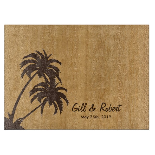 Personalised Wedding Gift Palm Tree Island Design Cutting Board (Front)