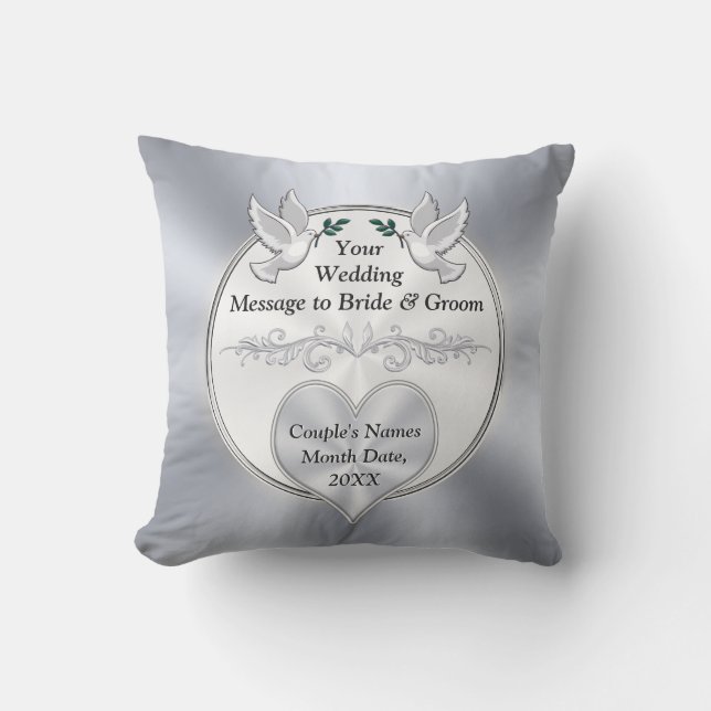 Personalised, Wedding Gift Pillows, Silver, White Cushion (Front)