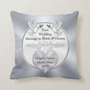 Personalised, Wedding Gift Pillows, Silver, White Cushion