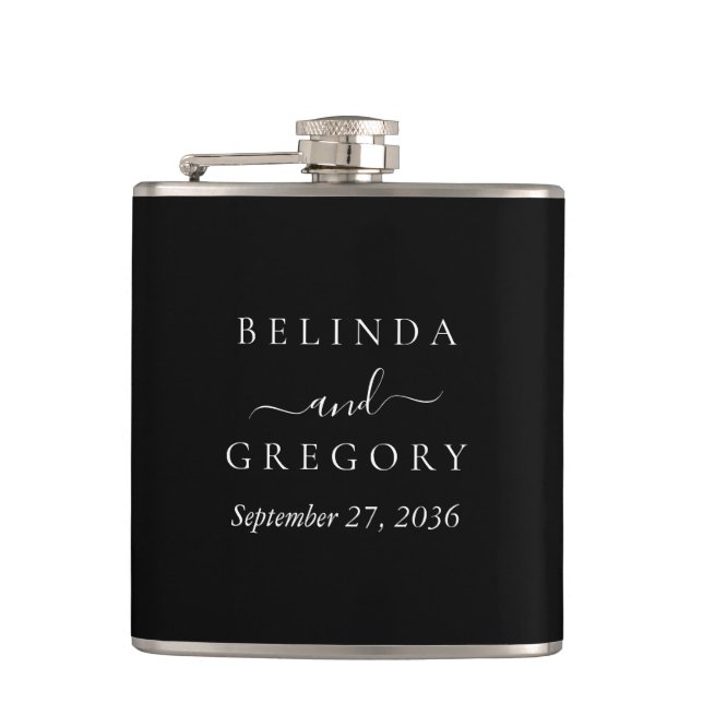 Personalised Wedding Gifts Black White  Hip Flask (Front)