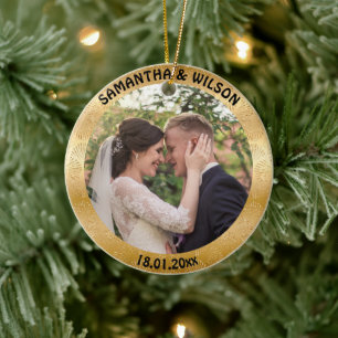 Personalised Wedding Glittery Gold Background Ceramic Ornament