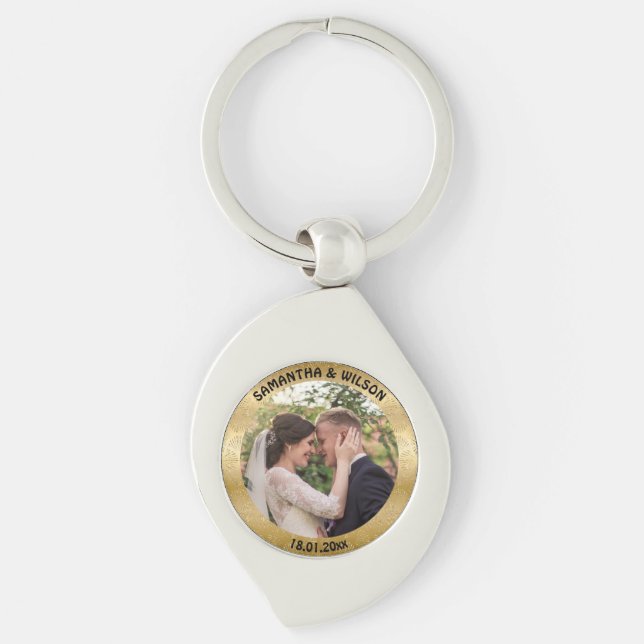  Personalised Wedding | Glittery Gold Background Key Ring (Front)