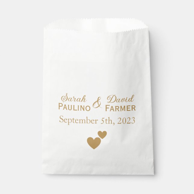 Personalised Wedding Gold Hearts Favour Bag (Front)