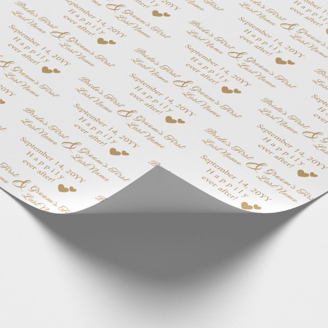Personalised Wedding Golden Hearts Bride & Groom  Wrapping Paper (Corner)