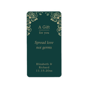 Personalised Wedding Green Gold Hand Sanitizer Label
