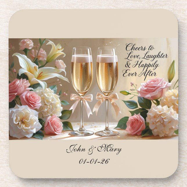 Personalised Wedding Hard plastic coaster (Front)