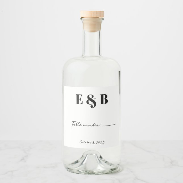 Personalised Wedding Initial and Date Table Number Liquor Bottle Label (Front)
