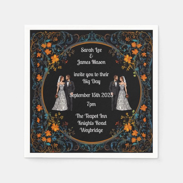 Personalised Wedding Invitations and Invites Napkin (Front)