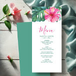 Personalised Wedding Menu Cards Tropical Hibiscus<br><div class="desc">These personalised wedding menu cards features a unique watercolor hibiscus flower and monstera palm leaf in shades of vibrant pink and green. The card reverses to a matching colour. Use the template fields to DIY your custom wedding dinner menu. An tropical island chic choice for tropical destination weddings, a bridal...</div>