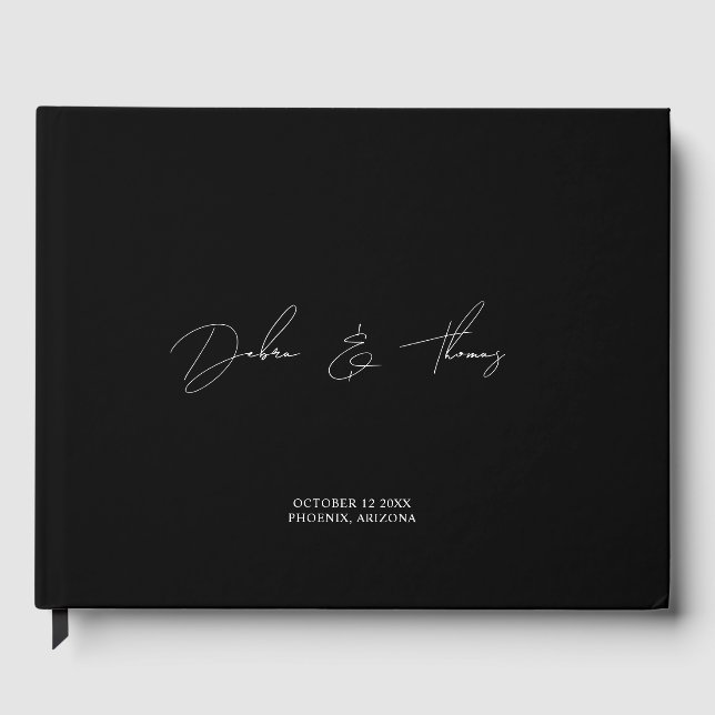 Personalised Wedding Modern Minimalist Black White Guest Book (Front)