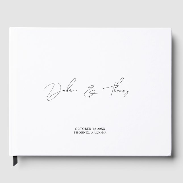 Personalised Wedding Modern Minimalist Black White Guest Book (Front)