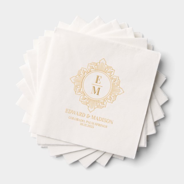 Personalised Wedding Monogram Art Deco Frame Foil Napkins (Insitu (Stacked))