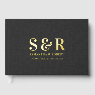 Personalised Wedding Monogram Black Linen Guest Book