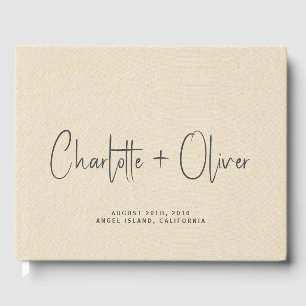 Personalised Wedding Monogram Cream Faux Linen Guest Book