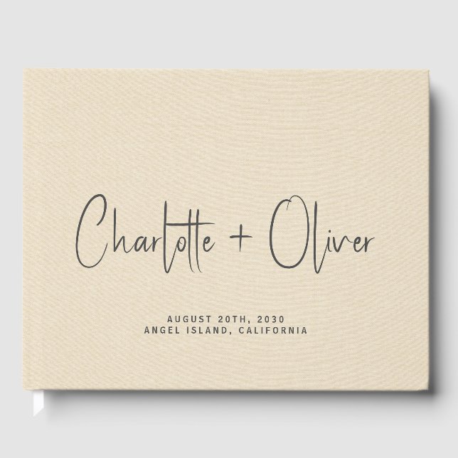 Personalised Wedding Monogram Cream Faux Linen  Guest Book (Front)