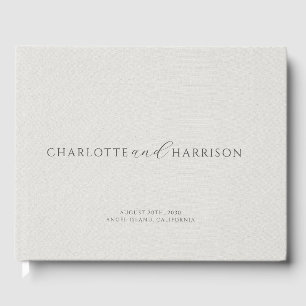 Personalised Wedding Monogram White Faux Linen  Guest Book