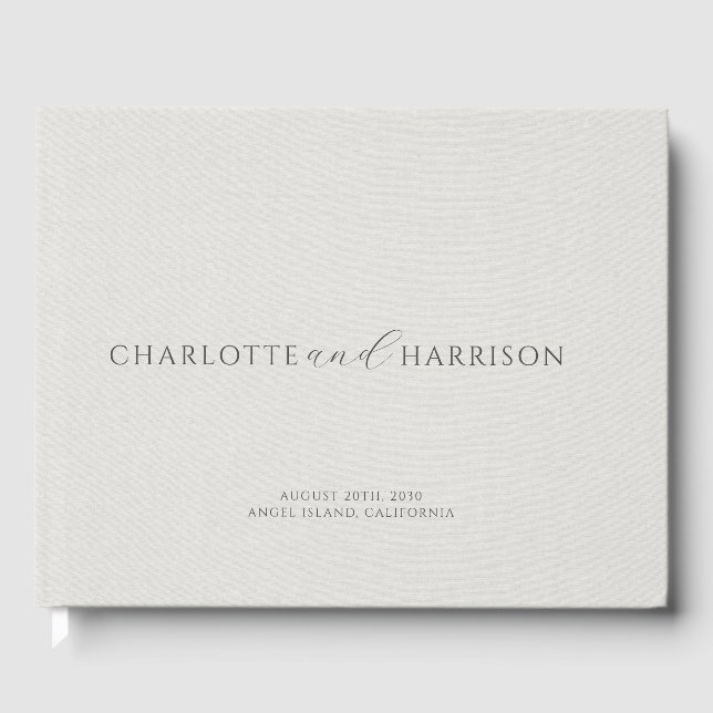Personalised Wedding Monogram White Faux Linen  Guest Book (Front)