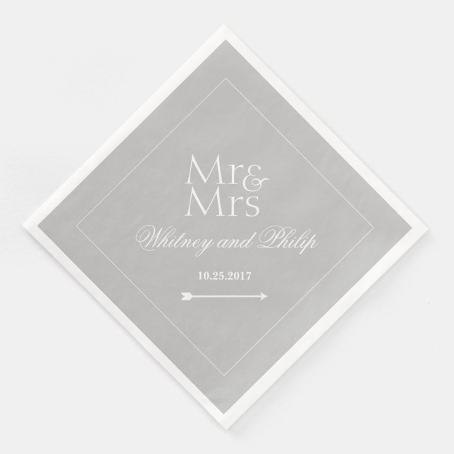 Personalised Wedding Mr Mrs Silver Napkin (Corner)
