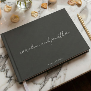 Personalised Wedding Name Elegant Black Script Guest Book