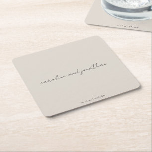 Personalised Wedding Name Ivory Cream Elegant Square Paper Coaster