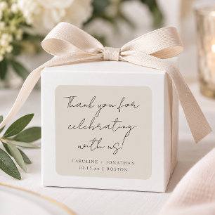 Personalised Wedding Name Ivory Cream Thank You Square Sticker