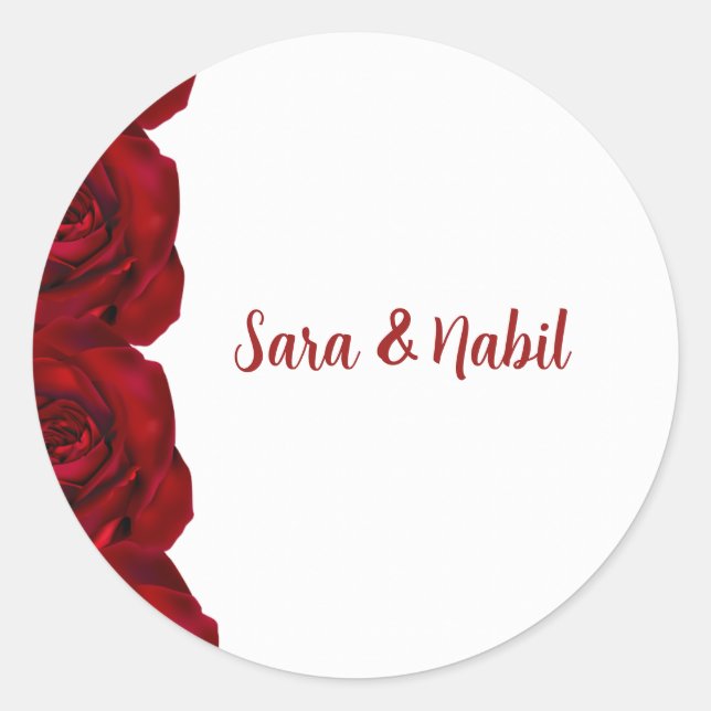 Personalised Wedding Name Stickers Red roses (Front)