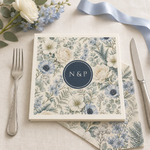 Personalised Wedding Napkins Blue Ivory Winter