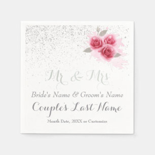 Personalised Wedding Napkins BULK or 1 Set, Rose 