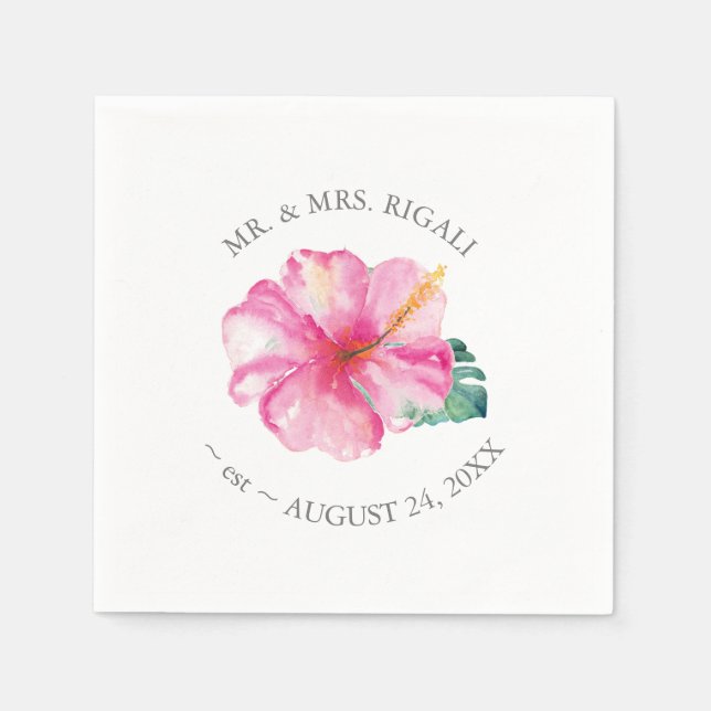 Personalised Wedding Napkins Pink Florals (Front)