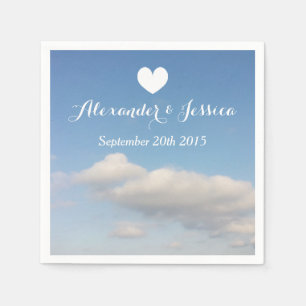 Personalised wedding napkins white clouds sky