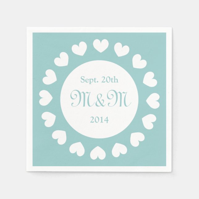 Personalised wedding napkins with love hearts (Front)