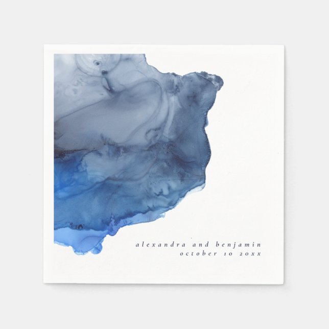 Personalised Wedding Navy Indigo Abstract Modern Napkin (Front)