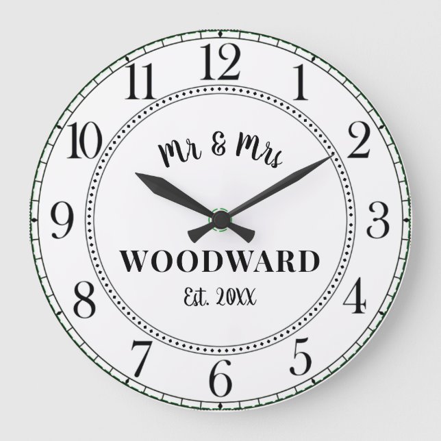 Personalised Wedding Newlyweds Large Clock (Front)