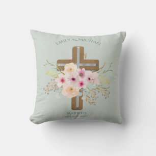 Personalised Wedding or Anniversary Floral Cross Cushion