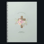 Personalised Wedding or Anniversary Floral Cross Notebook<br><div class="desc">Pretty floral cross item with three text fields to add names, date, occasions as required. ____________________________________________________________________________ 1. This item can be used for wedding, vow renewal, anniversary, engagement. ____________________________________________________________________________ 2. For assistance editing, matching items (see attached collection) custom design FOLLOW this store and CONTACT Designer LeahG via the tabs below....</div>