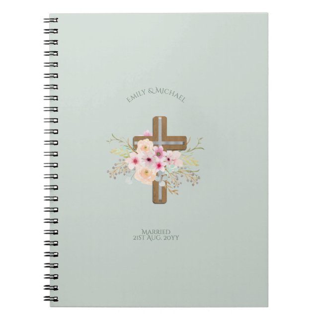 Personalised Wedding or Anniversary Floral Cross Notebook (Front)