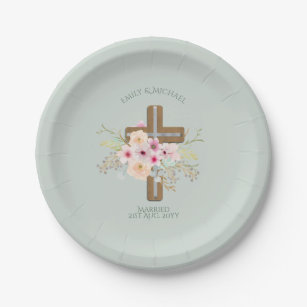 Personalised Wedding or Anniversary Floral Cross Paper Plate