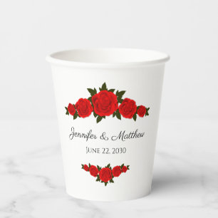 Personalised Wedding Paper Cups with Red Roses
