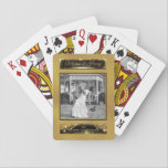 Personalised Wedding Photo 50th Golden Anniversary Playing Cards<br><div class="desc">Custom photo, golden anniversary keepsake playing cards- Custom photo is outlined with thin, black line. On faux metallic gold foil background. Bordered at top and bottom with black and gold metallic and faux glitter rectangle frames with names at the top and reads '50 Years Together' at the bottom in gold...</div>